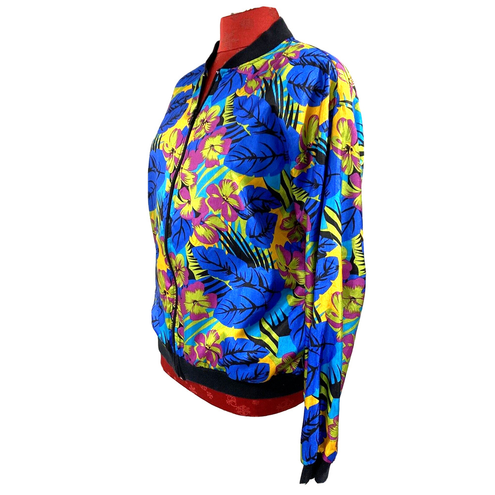 Retro 1980s silky bomber jacket zip front pockets 12 Impressions California USA - Picture 8 of 11